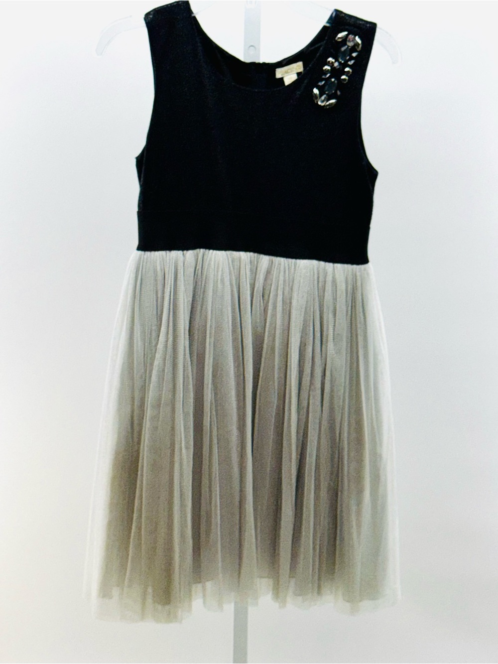 The Children's Place Black Bodice Cream Tulle Party Dress with Shoulder Gems